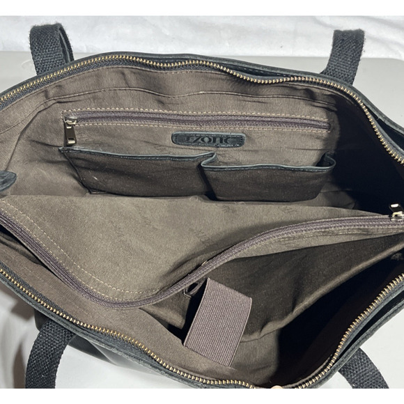 S Zone Leather Laptop Travel Tote Bag Black Zip Top Shoulder Bag Work Office - Picture 12 of 16